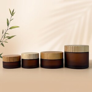 30g 50g 100g 200g Amber Glass Jar with Bamboo Lid, Refillable Cosmetic Container, Body Butter Jar