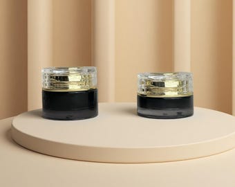 30g 50g Luxury Black Glass Cosmetic Jars with Gold Clear Lid, Refillable Cream Container, Empty Skincare Pot for Face Moisturizer