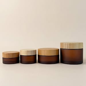 Frasco de vidrio ámbar de 30 g, 50 g, 100 g y 200 g con tapa de bambú, envase cosmético recargable, regalo elegante para la madre de la novia.