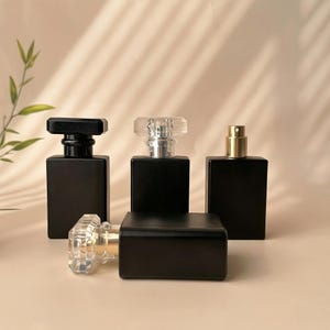 30ml 50ml Matte Black Glass Spray Bottle T-Shape Cap, Empty Perfume Bottle Gold Silver Pump, Refillable Cologne Atomizer for Men and Women