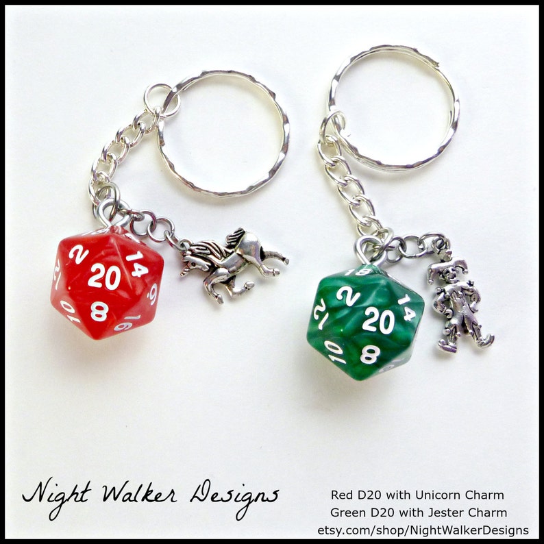 D20 Dice Key Chain with Silver Charm Your Choice of Colors & Etsy