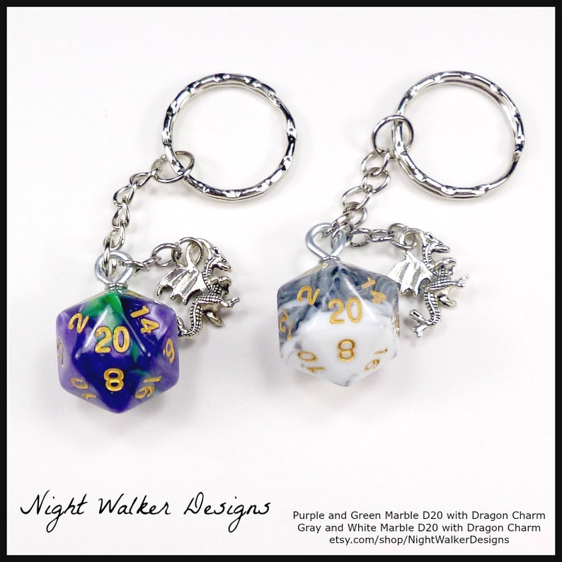 D20 Dice Key Chain with Silver Charm Your Choice of Colors & Etsy