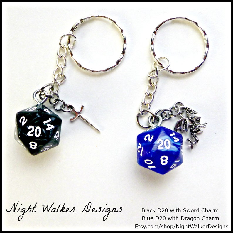 D20 Dice Key Chain with Silver Charm Your Choice of Colors & Etsy