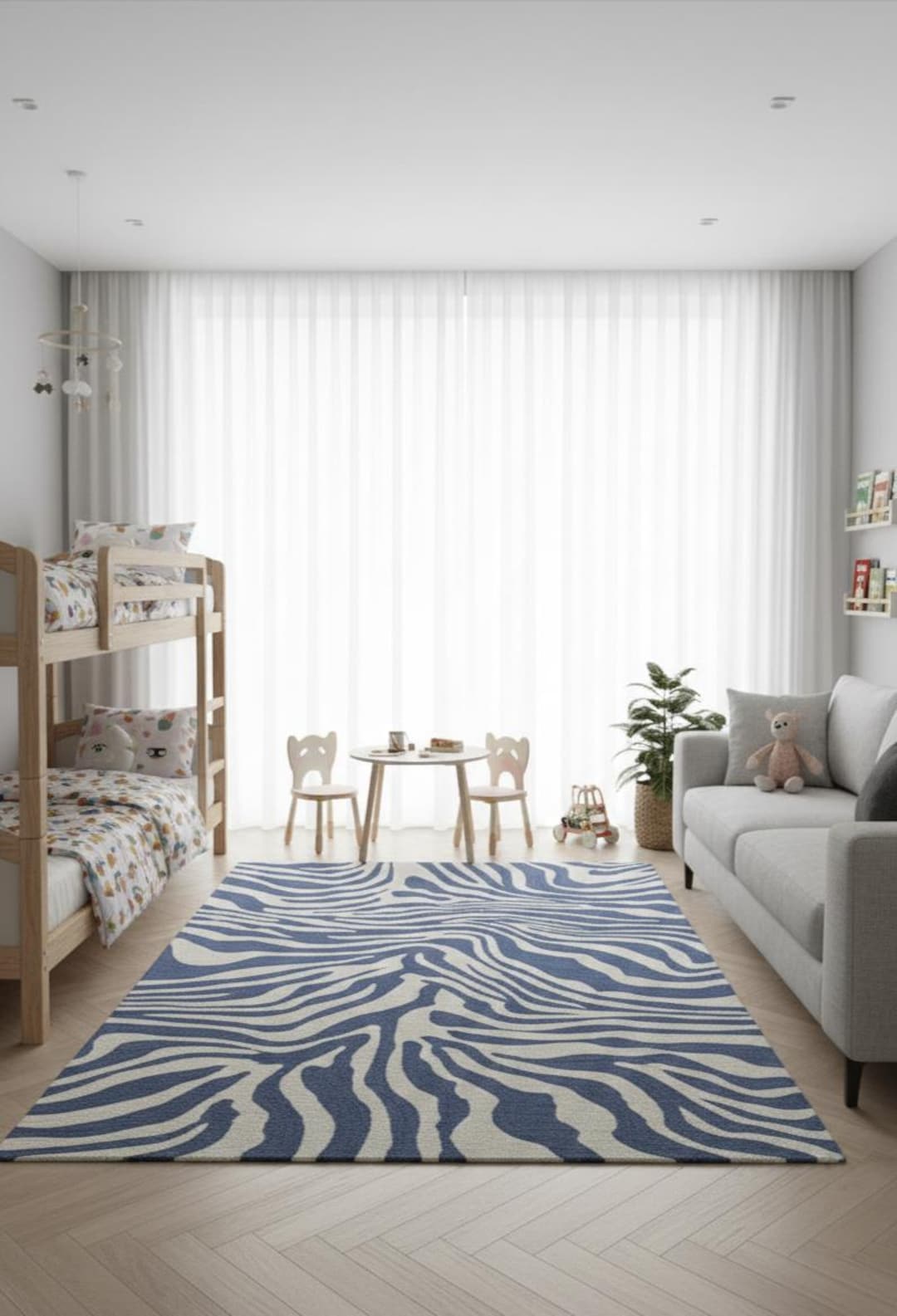 Hand Tuffted Modern Blue Zebra Print Rug, Contemporary Animal Pattern ...