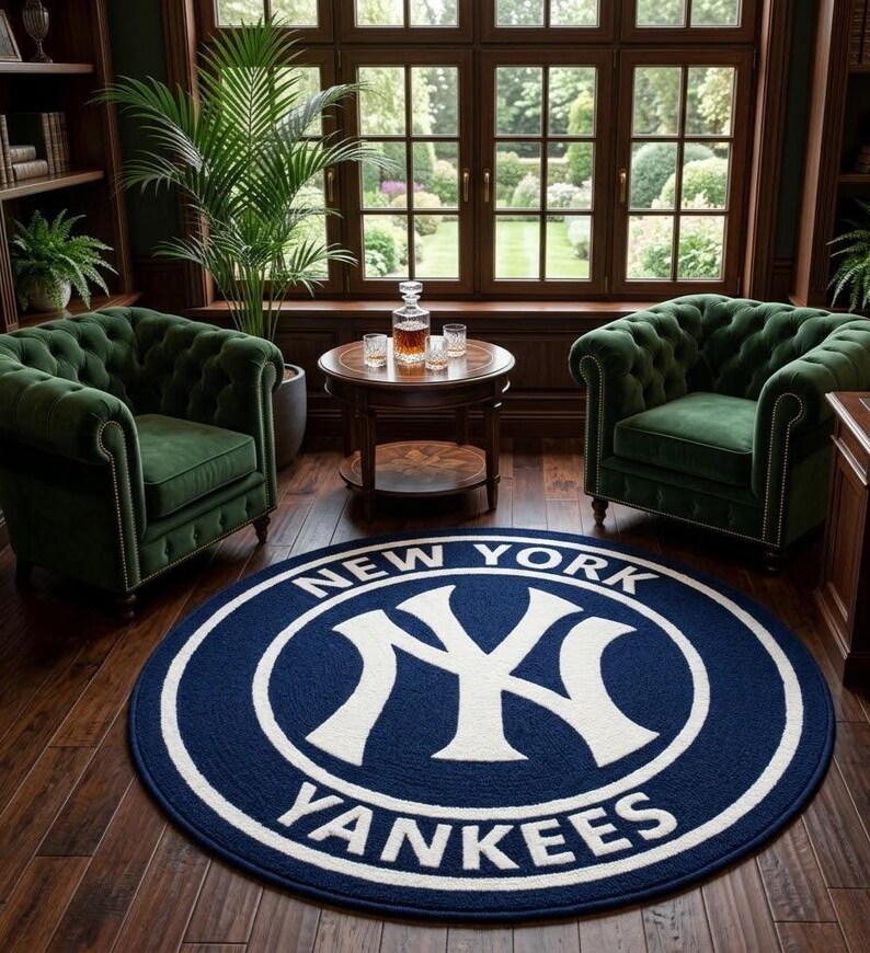 New York Yankees Round Rug – Hand Tufted Baseball Team Logo Area Carpet ...