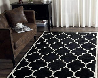 Hand-Tufted Black and White Moroccan Trellis Area Rug