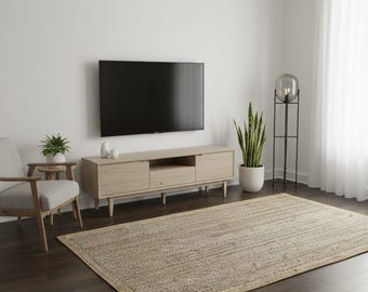 Handwoven Natural Jute Area Rug – Minimalist Eco-Friendly Rectangular Carpet