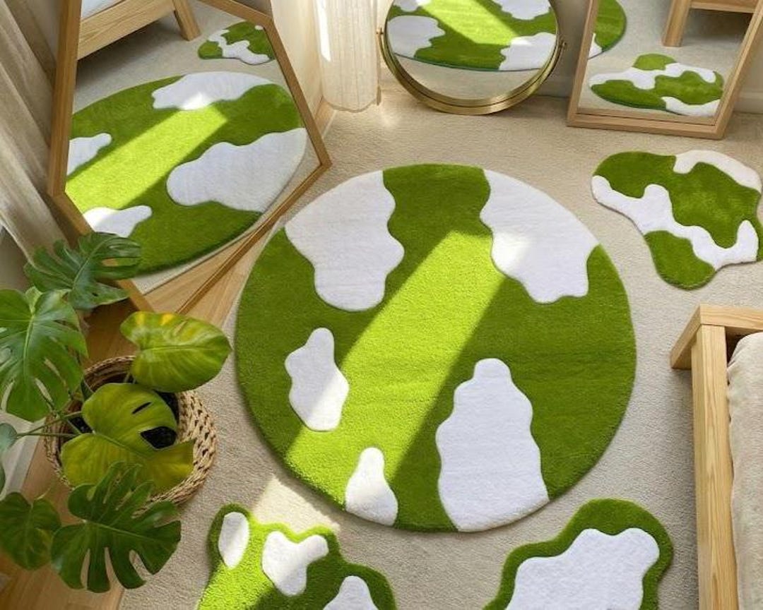 Modern Abstract Green Round Rug – Nature Inspired Soft Carpet - Etsy