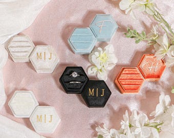 Caja de terciopelo personalizada para anillos, caja para anillos de boda.