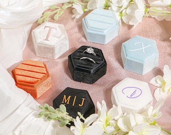 Personalized Velvet Ring Box, Octagon Wedding Keepsake