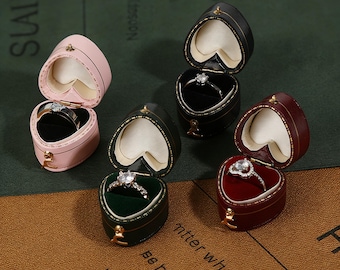 Joyero de estilo vintage, caja para anillos en forma de corazón para anillos de boda, caja pequeña para anillos de estilo victoriano.