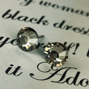 Gray Black Diamond Swarovski Crystal Stud Earrings, Smoky Gray, Bridal Wedding Gifts