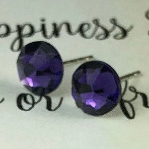 Purple Velvet Swarovski Crystal Stud Earrings, Simple, Purple, Bridal, Bridesmaids, Weddings, Gifts