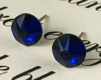 Orecchini a perno in cristallo Swarovski blu cobalto, acciaio inossidabile