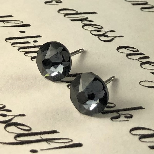 Gray Graphite Swarovski Crystal Stud Earrings, Smoky Gray, Dark Gray, Minimalist, Simple, Bridal, Wedding, Gifts