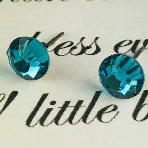 Teal Indicolite Deep Turquoise Swarovski Crystal Earrings, Stud Earrings, Bridal, Wedding Gifts