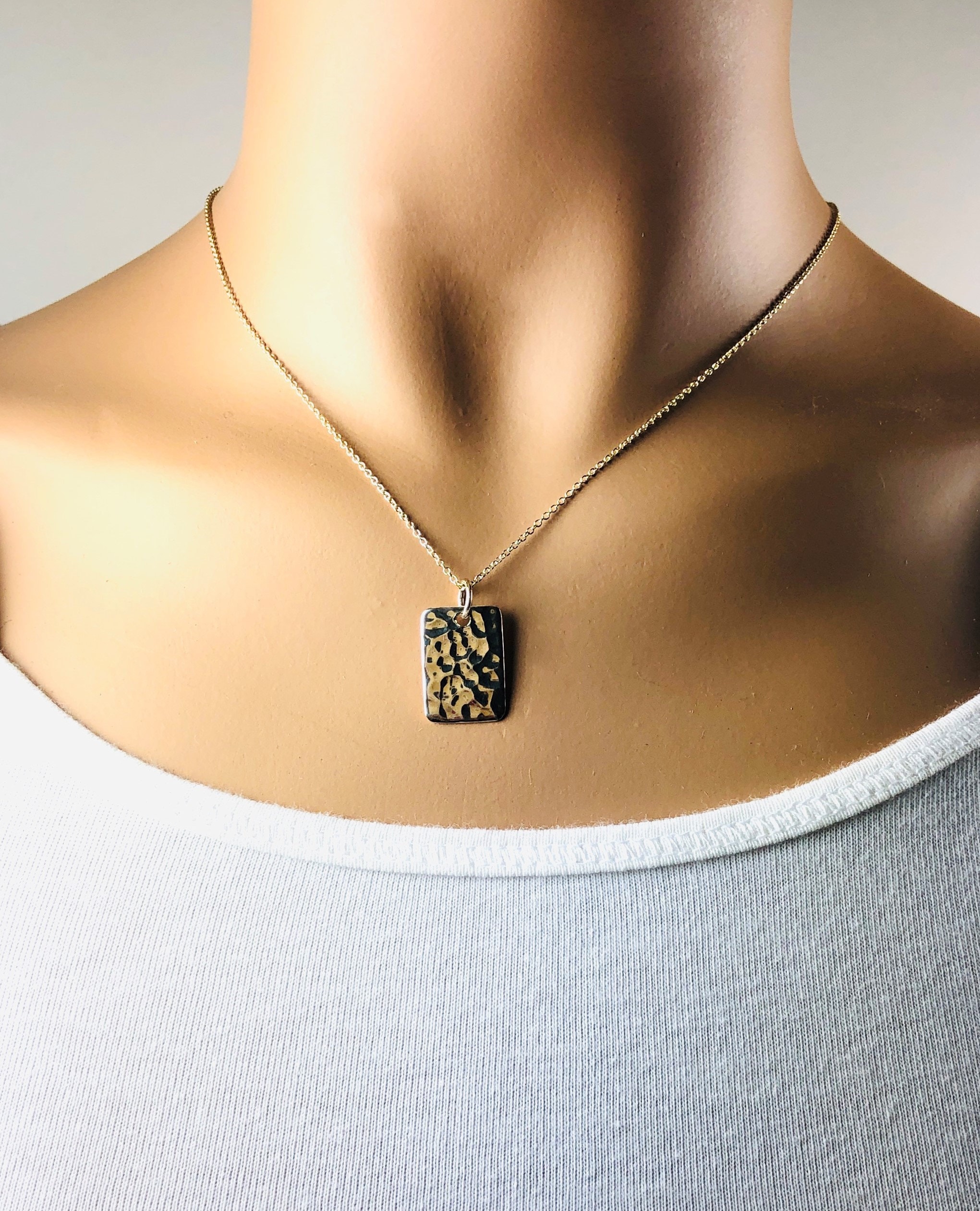 Sterling Silver Rectangle Hammered Pendant Square Pendant Etsy UK