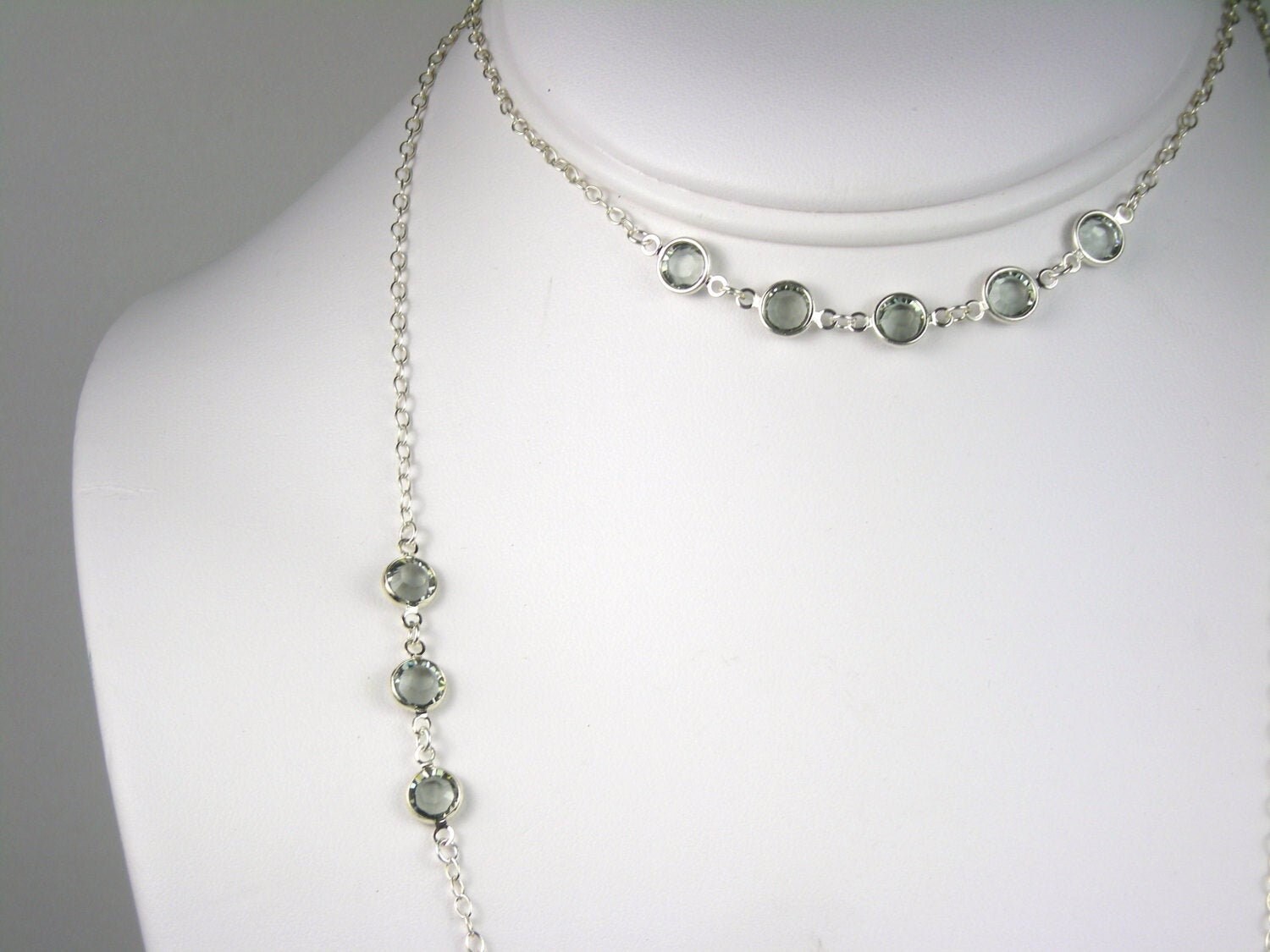 Long Necklace Smoky Gray Crystal Stations, Bezel-set, Swarovski