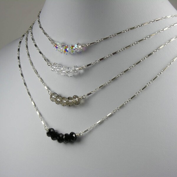 Minimalist Necklaces of Swarovski Crystals, Clear AB, Clear, Smokey Gray, Jet Black
