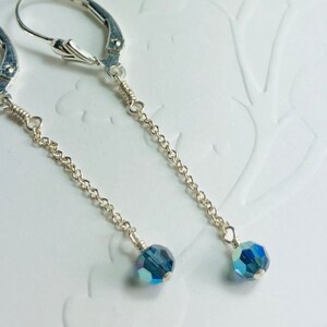 Dark Blue AB Swarovski Crystal Tiny Earrings, Sterling Silver or 14K Gold Filled, Simple, Bridal, Gifts
