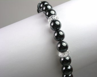 Bracelet - Hematite - Crystal Roundells - Stretch