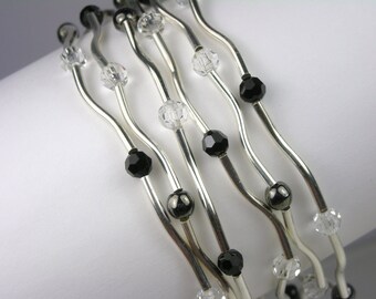 Bracelets Sterling Silver Black Gray Clear Stretch