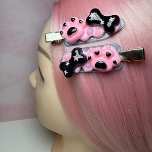 Presilhas de cabelo em tons pastel, estilo gótico Y2K - Par de acessórios