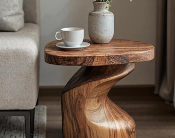 Mesita auxiliar de madera hecha a mano, mesita de noche pequeña, mesa de noche rústica, mesa decorativa hecha a mano, decoración de madera natural, mueble compacto