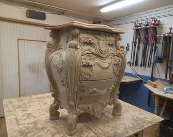 Baroque Wooden Dresser, 3 Drawer Carved Chest, Oak Beech Ash, French Style Commode, Handmade Bedroom Furniture, Ornate Storage Cabinet