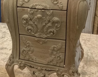 Baroque Nightstand, Carved Bedside Table, Oak Beech Ash, Ornate French Commode, Handmade Bedroom Furniture, Luxury Storage, 3 Drawers
