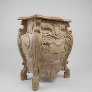 Cómoda barroca de madera, cómoda tallada de 3 cajones, roble, haya y fresno, cómoda de estilo francés, mueble de dormitorio hecho a mano, armario de almacenamiento ornamentado
