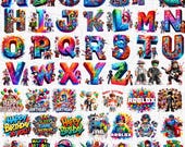 Roblox PNG Bundle 60 | Roblox Characters png Alphabet, Gamer PNG, Kids Birthday png, Roblox Birthday Party Clipart, Gaming Clipart