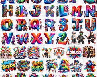 Roblox PNG Bundle 60 | Roblox Characters png Alphabet, Gamer PNG, Kids Birthday png, Roblox Birthday Party Clipart, Gaming Clipart