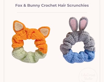 Fox & Bunny Crochet Scrunchie Pattern |  Animal Ear Hair Tie