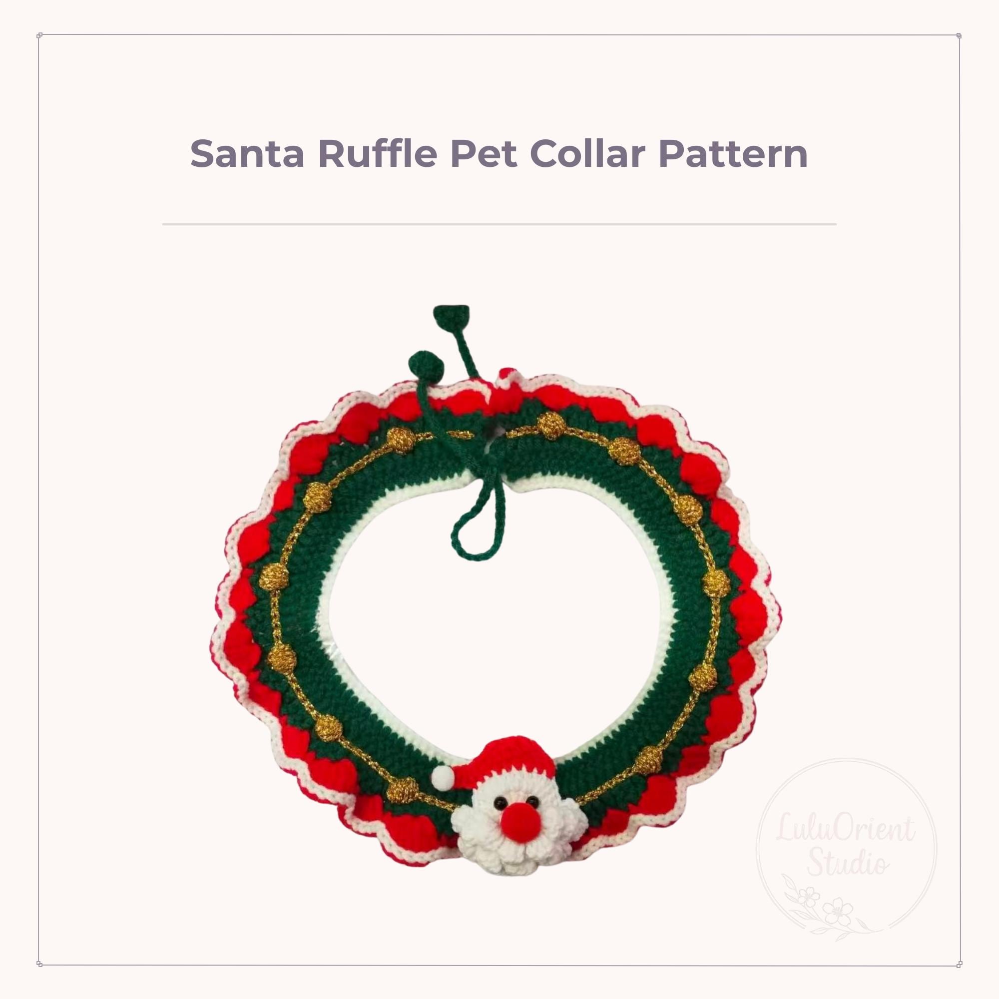 31 Crochet Collar Patterns with Spider Web, Lace, and Strawberry Styles 11 Holiday Santa Wreath Pet Collar Festive Christmas Collar