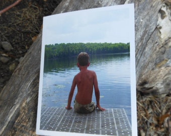 Boy Sitting on Dock - Lakeside Scenic Notecard