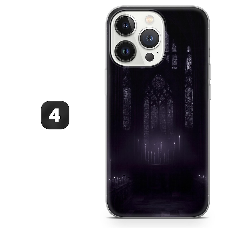 Gotiskt telefonskal med lila konst och mystisk ängel för iPhone 17, 16, 15, 14, 13, 12, Samsung S26, S25, S24, A17, A56, Pixel 10 Pro, 9A, 8, 7 4