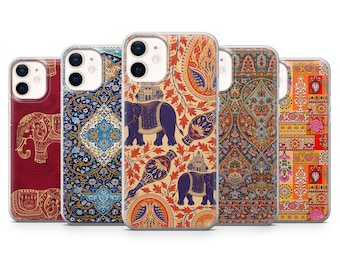 Capa de celular indiana com estampa étnica de elefante oriental para iPhone 17, 16, 15, 14, 13, 12, Samsung S26, S25, S24, A17, A56, Pixel 10 Pro, 9A, 8, 7A