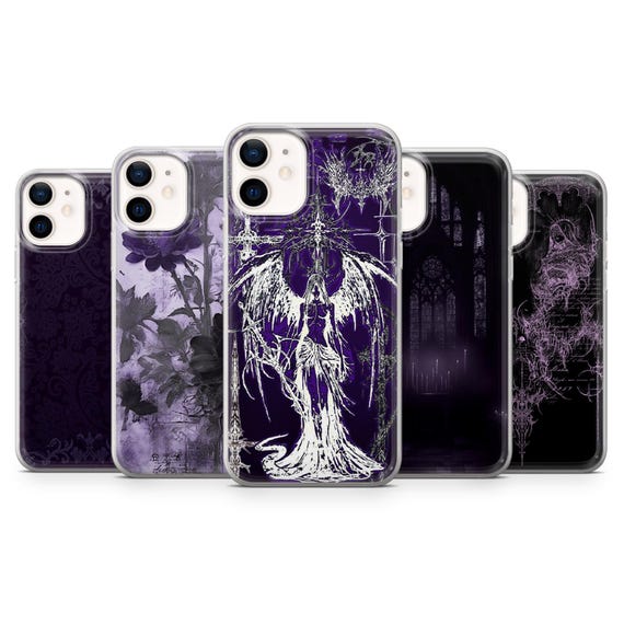 Gothic Phone Case Purple Art Mystical Angel Cover for iPhone 17, 16, 15, 14, 13, 12, Samsung S26, S25, S24, A17, A56, Pixel 10 Pro, 9A, 8, 7