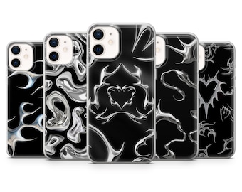 Kromfodral i gotiskt silvermetalliskt material för iPhone 17, 16, 15, 14, 13, 12, Samsung S26, S25, S24, A17, A56, Pixel 10 Pro XL, 9A, 8, 7