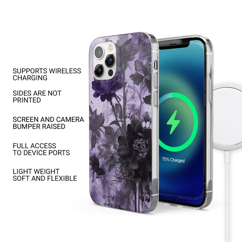 Gotiskt telefonskal med lila konst och mystisk ängel för iPhone 17, 16, 15, 14, 13, 12, Samsung S26, S25, S24, A17, A56, Pixel 10 Pro, 9A, 8, 7 bild 7