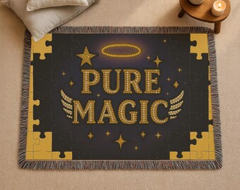 Gold Rhinestone 'Pure Magic' Woven Blanket, Angel Wings Throw