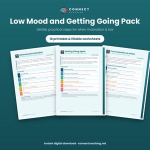 Low Mood & Motivation Worksheets | Behavioural Activation, Problem Solving, Small Steps | Coaching Tools | Printable + Fillable PDF