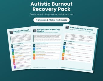 Pacote de Recuperação da Síndrome de Burnout para Autistas | Folhas de Atividades de Reconhecimento, Recuperação e Sensoriais | Apoio à Síndrome de Burnout para Neurodivergentes | PDF para Imprimir e Preencher