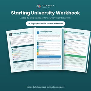 Starting University Workbook for Neurodivergent Students | Autism ADHD | DSA, Freshers & First Term Planner | Printable + Fillable PDF