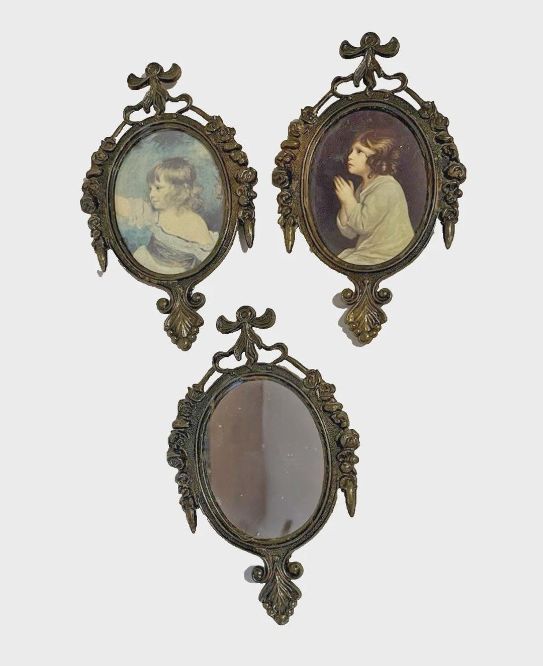 3 Metal Ornate Small Oval Picture Frames Mirror Italy 6"x4" Children ...