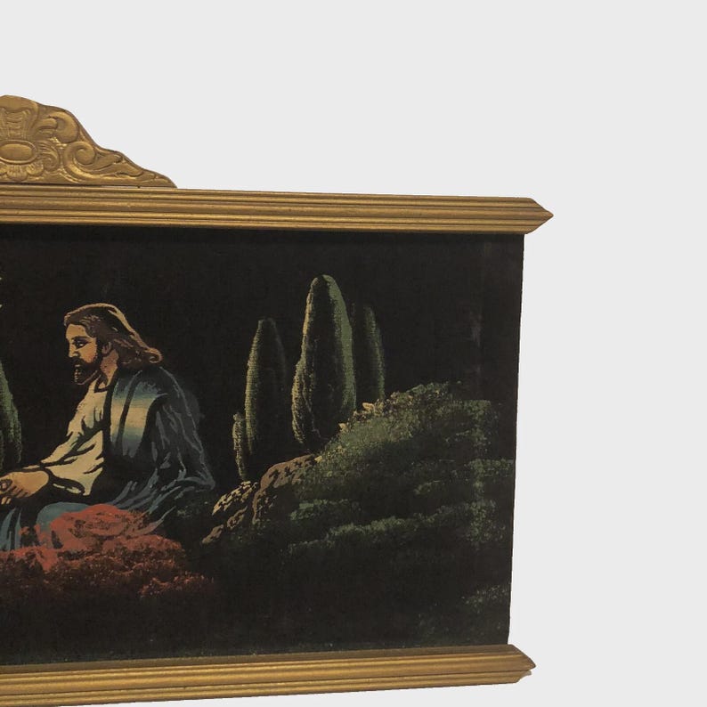 Vintage Jesus Christ Praying BLACK VELVET Painting Religious MCM Framed ...