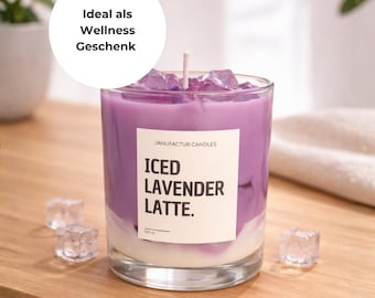 Lavendel Duftkerze im Glas – beruhigende Wellness Kerze für Schlaf, Entspannung & Selfcare im Iced Lavender Latte Design