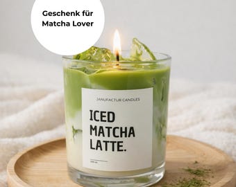Iced Matcha Latte Kerze im Glas - Matcha Geschenk Duftkerze für Matcha Lover, Handgemachte Dessert Candle aus Gel- und Sojawachs