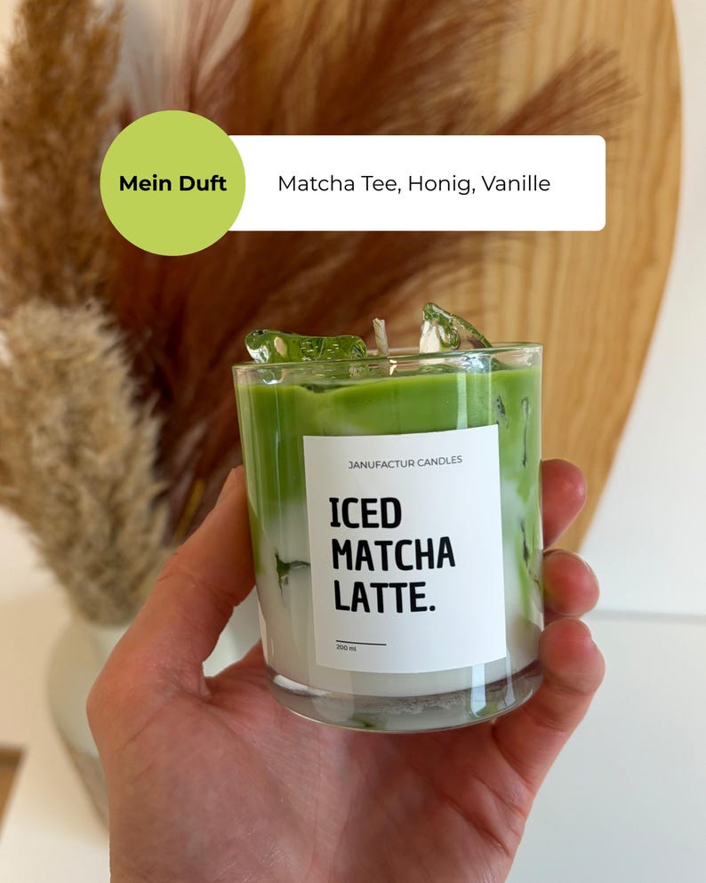 Matcha-Kerze, Handgemachte Kerze, Glas-Teekerze, Matcha Latte Duftkerze